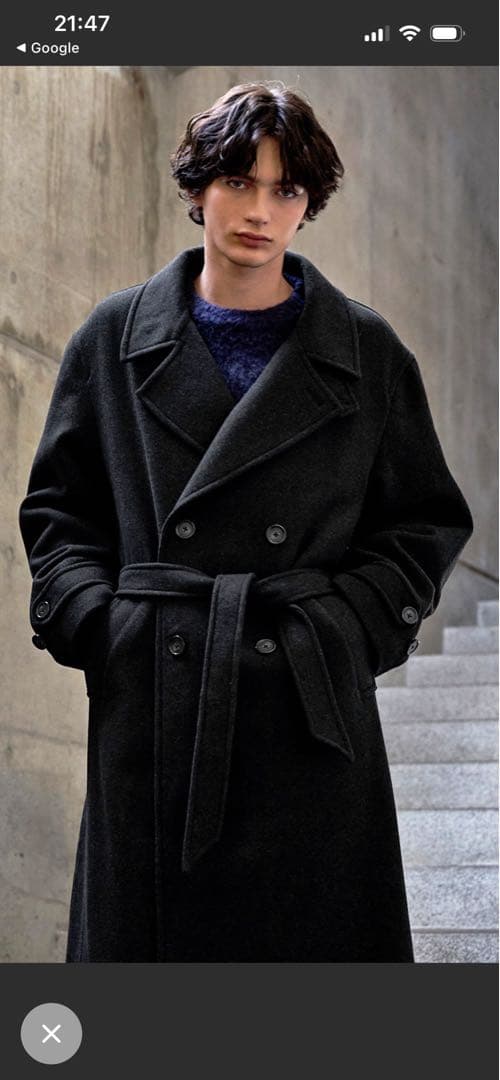 CLEL ウールブレンドテックメルトンダブルチェスターコート　チャコールグレー