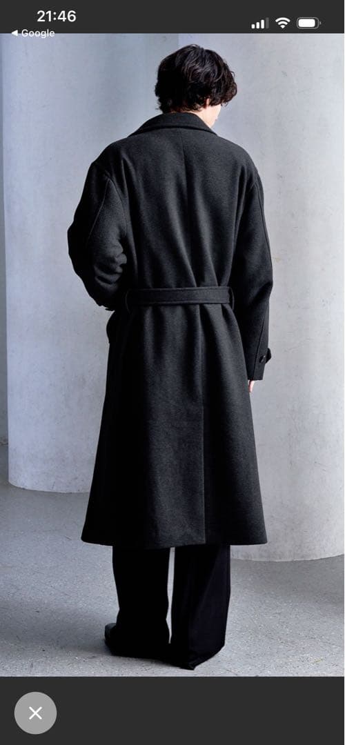 CLEL ウールブレンドテックメルトンダブルチェスターコート　チャコールグレー