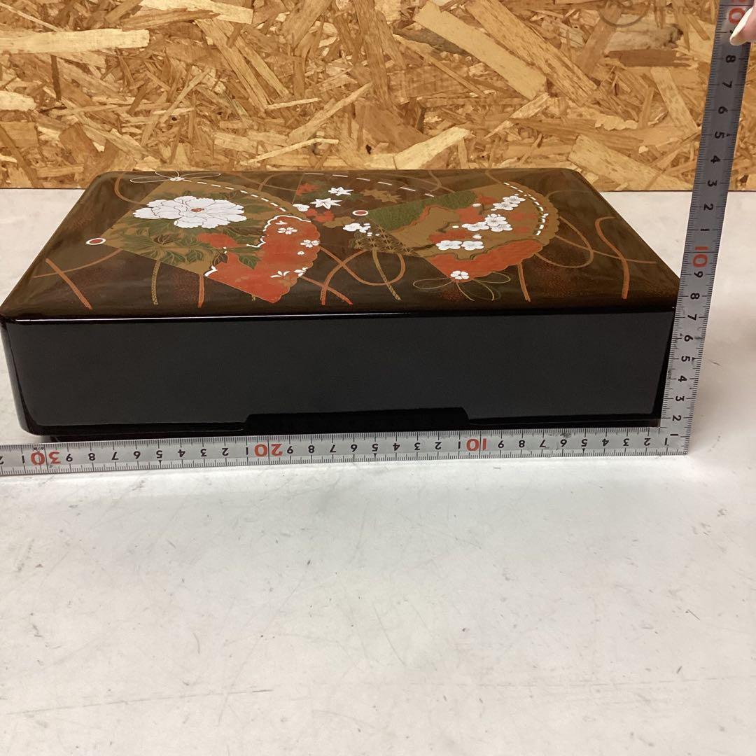 豪華　扇面蒔絵　重箱　漆塗り風　和柄　花模様 箱付　美しい模様　（O1Y）