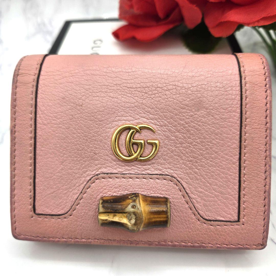 GUCCI グッチ 折り財布 財布 GG マーモント バンブー ピンク