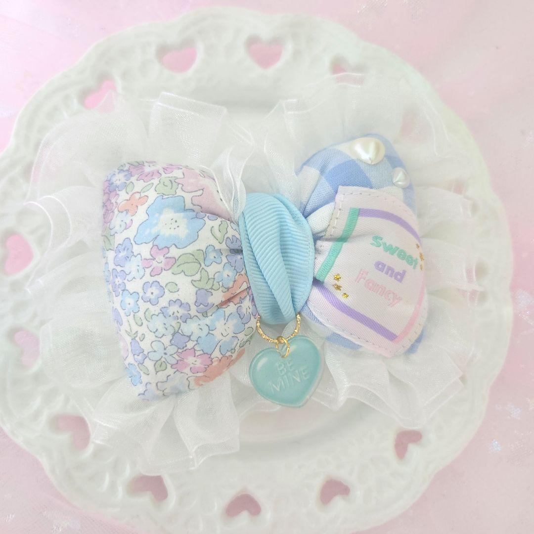 一葉様 再販！！ハンドメイド♡リバティ×ギンガム フリルオーガンジーポニー水色