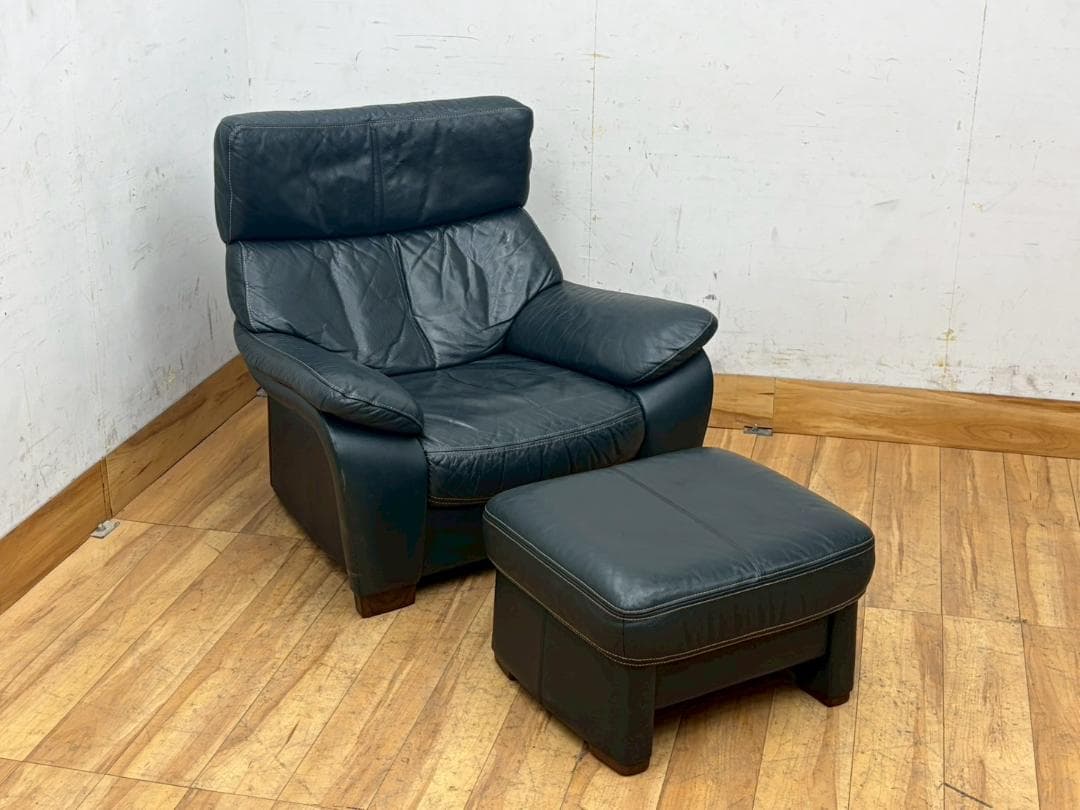 T8068☆カリモク☆karimoku☆本革☆レザー☆1人掛けソファ☆オットマン