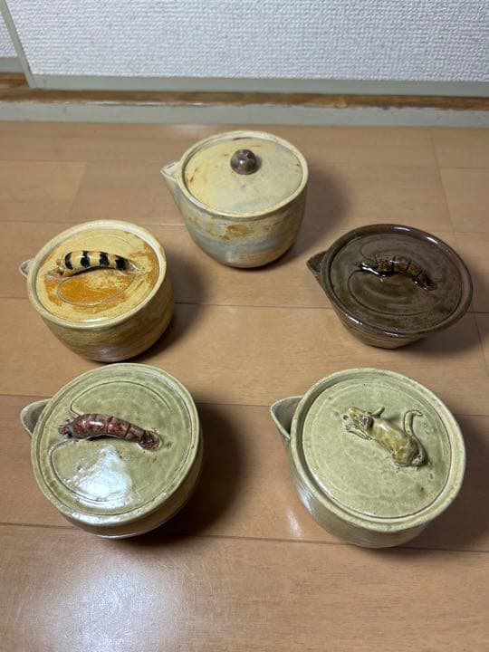 693 希少　虫明焼　備前焼　宝瓶　5客　未使用　　　有田焼