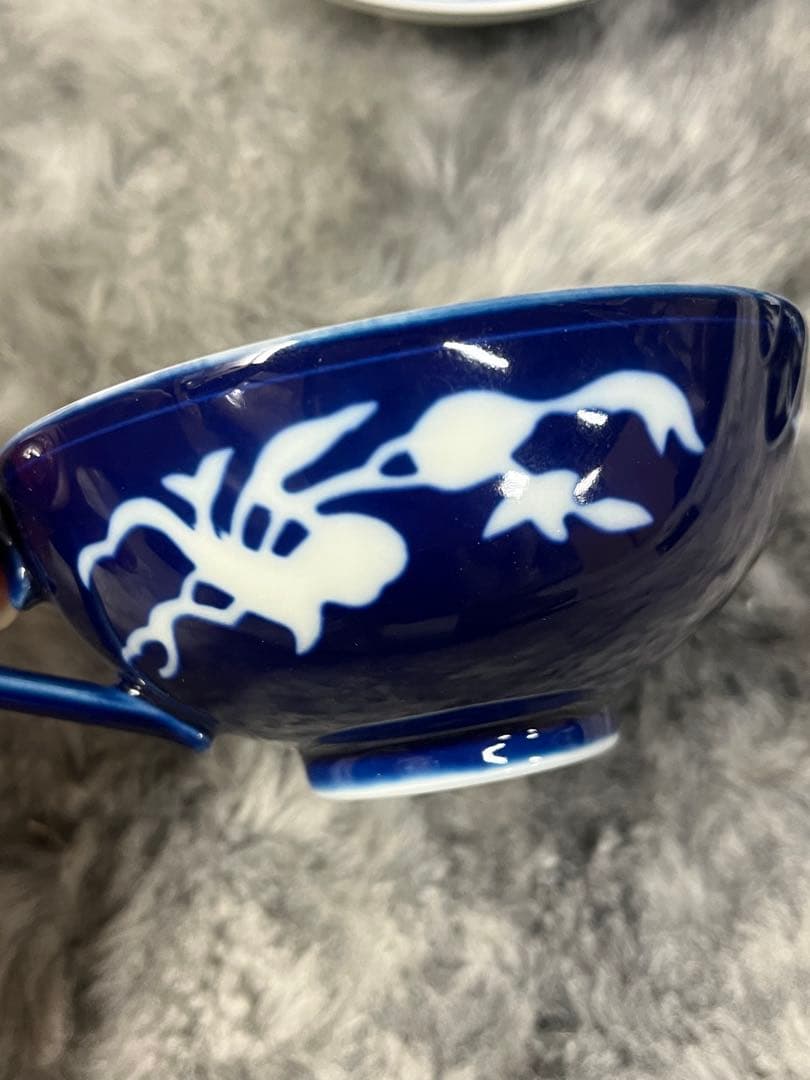 深川製磁 草花折枝 白抜紋 カップ&ソーサー 紅茶碗皿 2客 ペア