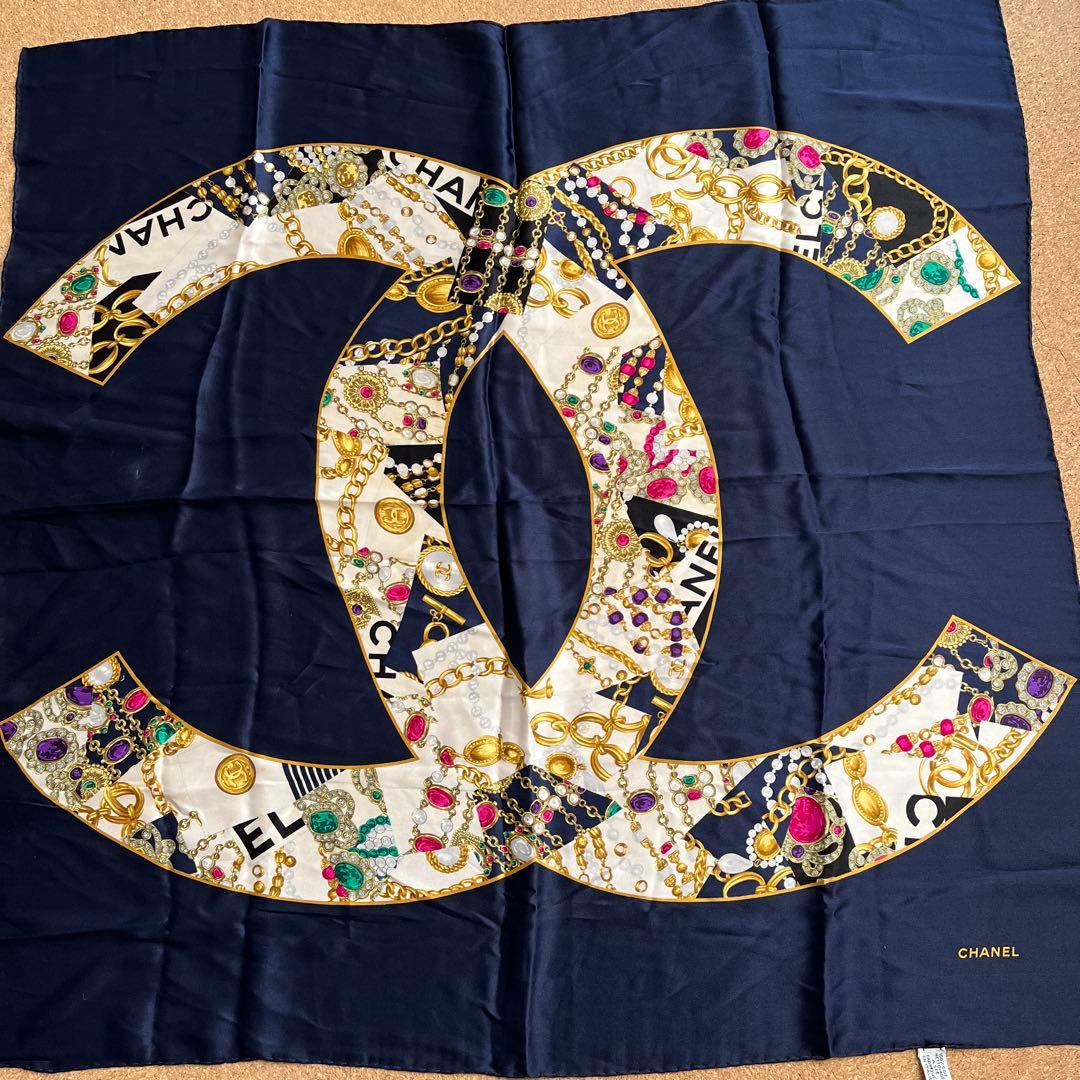 CHANEL シルクバンダナ ネイビー(説明確認下さい)