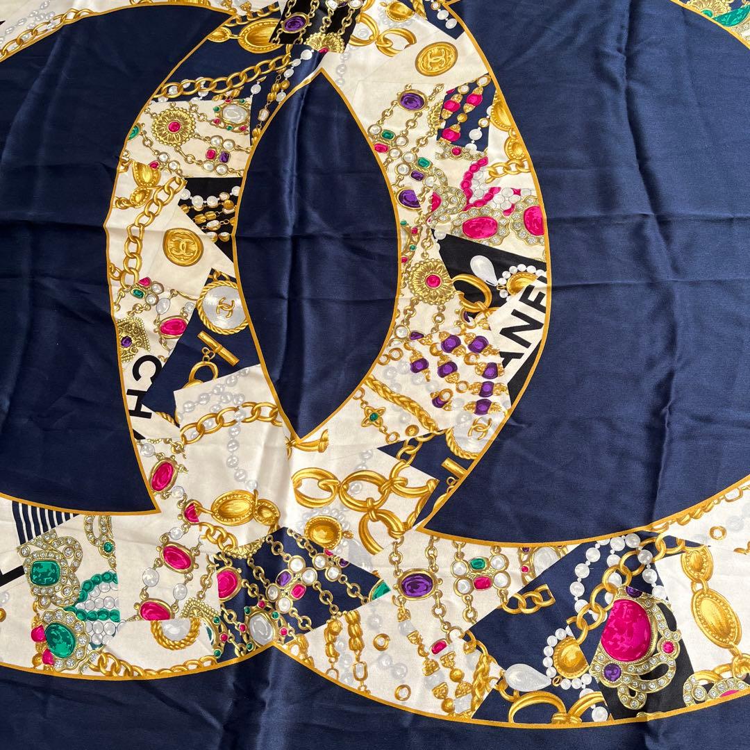 CHANEL シルクバンダナ ネイビー(説明確認下さい)