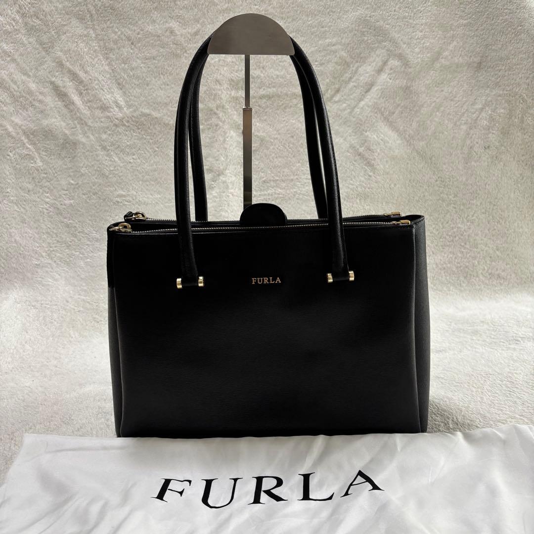 美品 FURLA フルラ LOTUS ロータス トートバッグ ブラック 黒 鞄