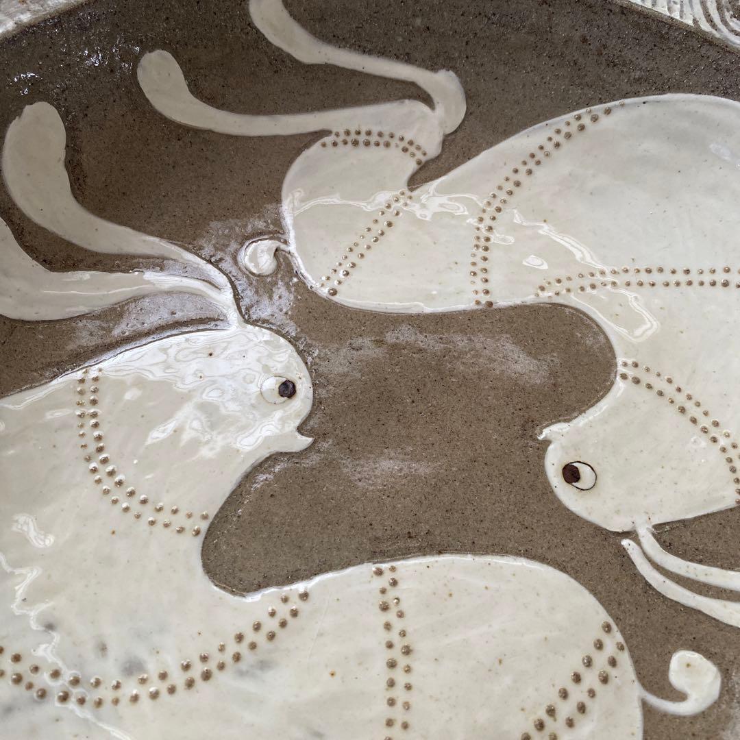 小島鉄平　てつ工房　ウサギ柄の超大皿