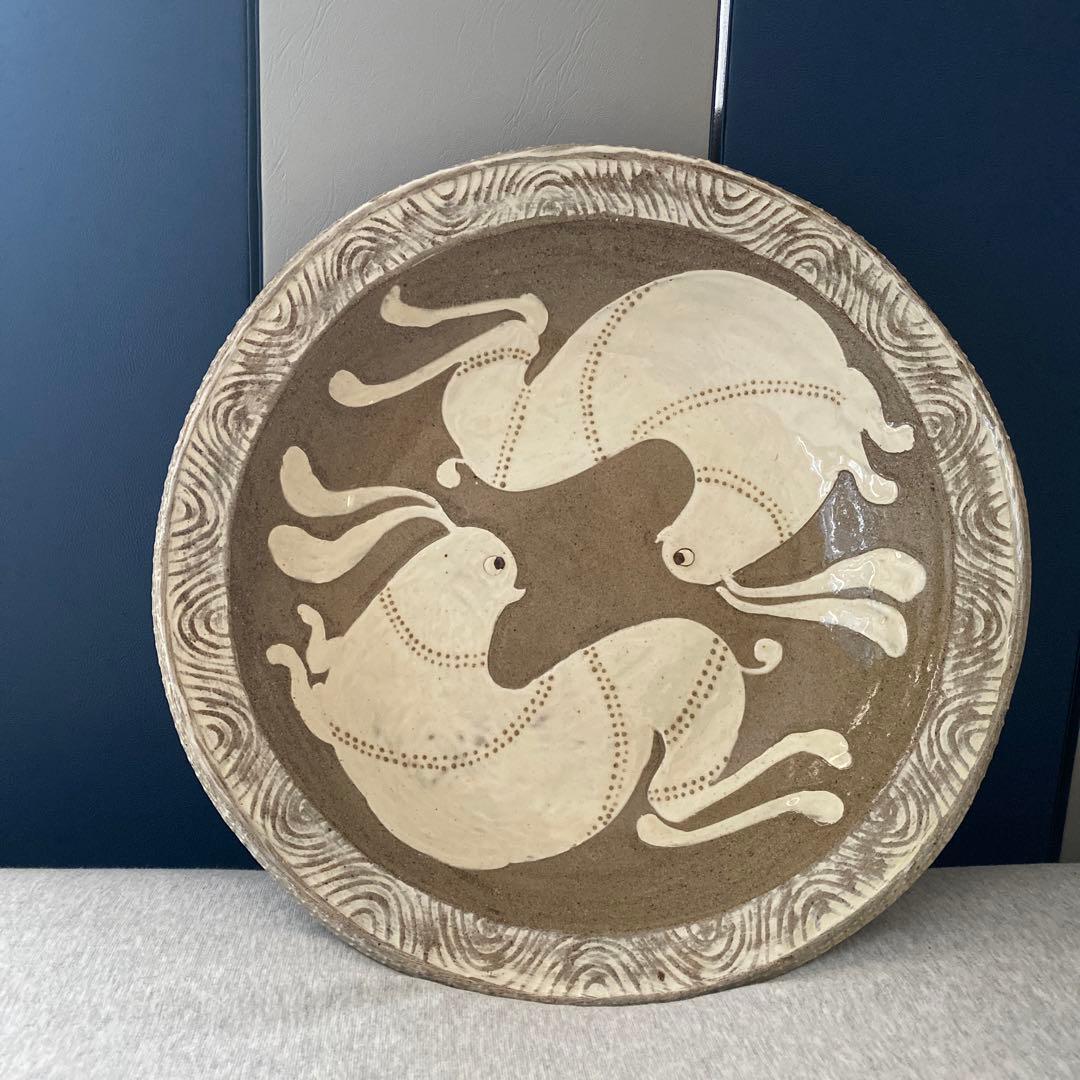 小島鉄平　てつ工房　ウサギ柄の超大皿