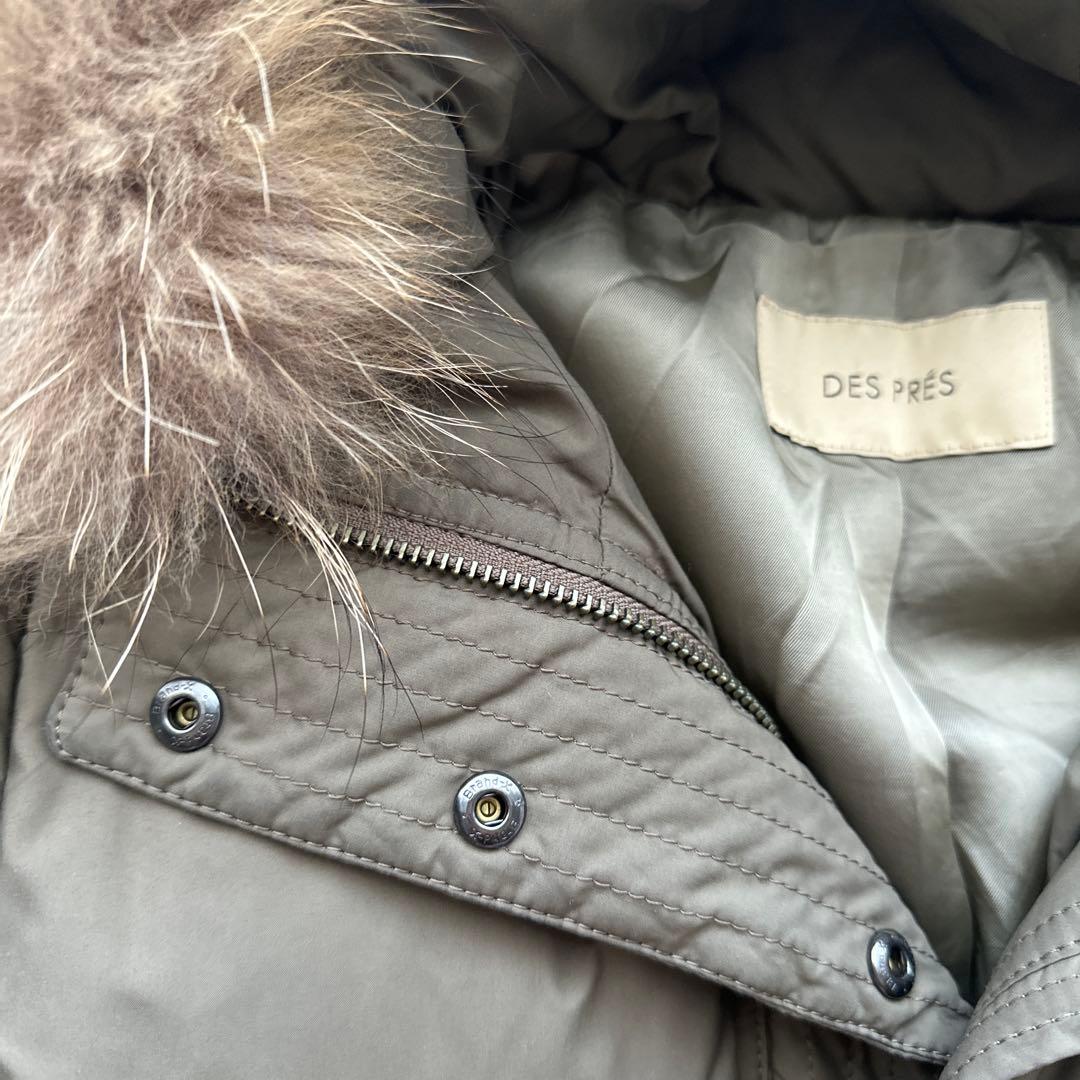 DES PRESダウンコートオリーブグリーン ファー付き　モッズコート