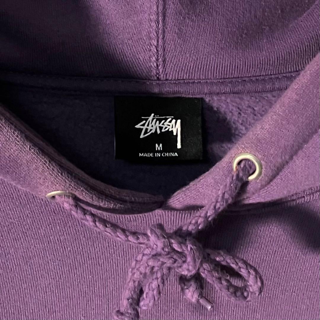 【鬼レア】ステューシー☆刺繍センターロゴスウェットパーカーM人気パープル