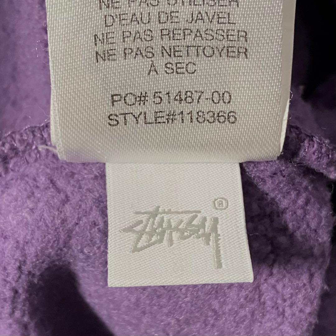 【鬼レア】ステューシー☆刺繍センターロゴスウェットパーカーM人気パープル