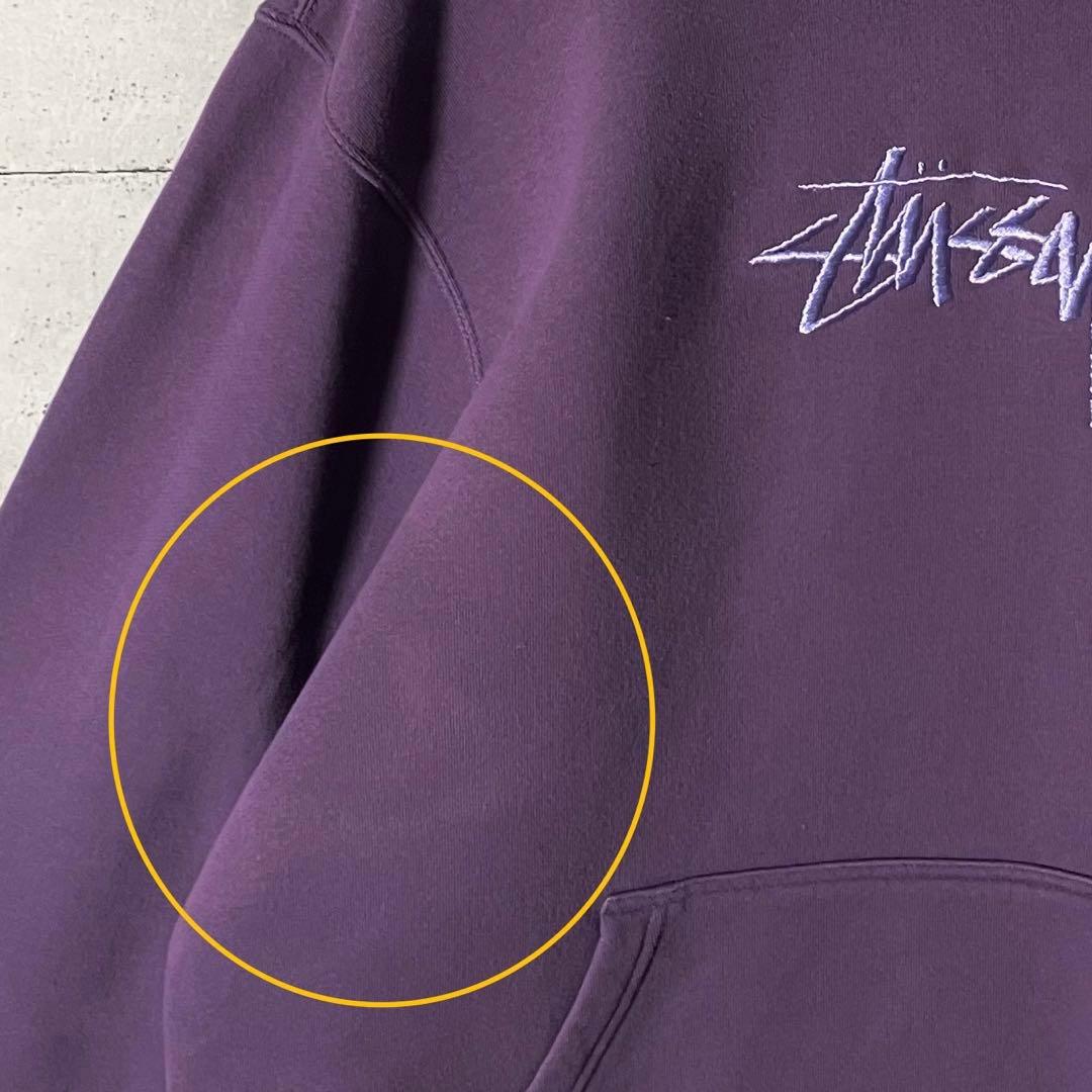 【鬼レア】ステューシー☆刺繍センターロゴスウェットパーカーM人気パープル