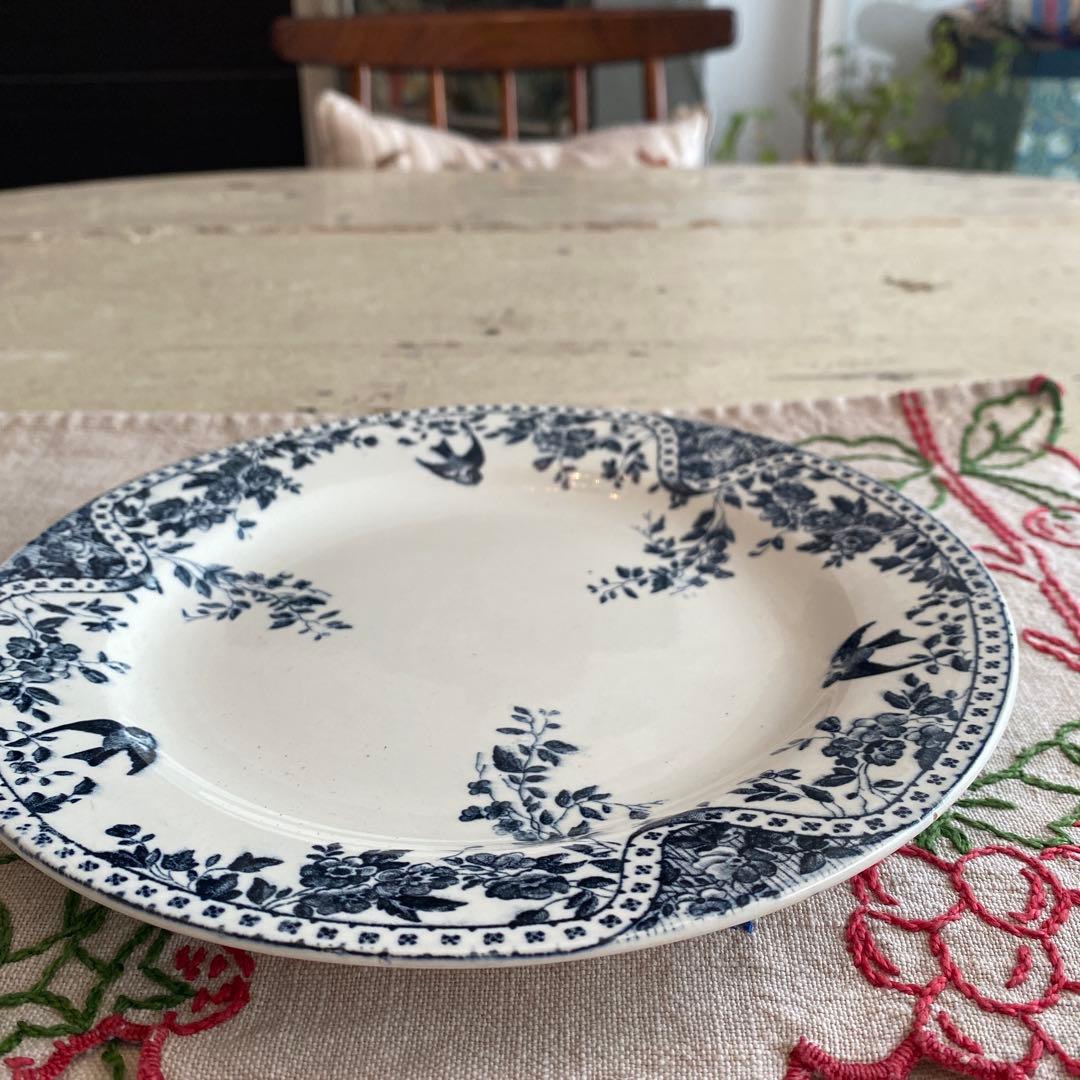 フランス　アンティークBordeaux プレート小鳥　ツバメ　lunéville