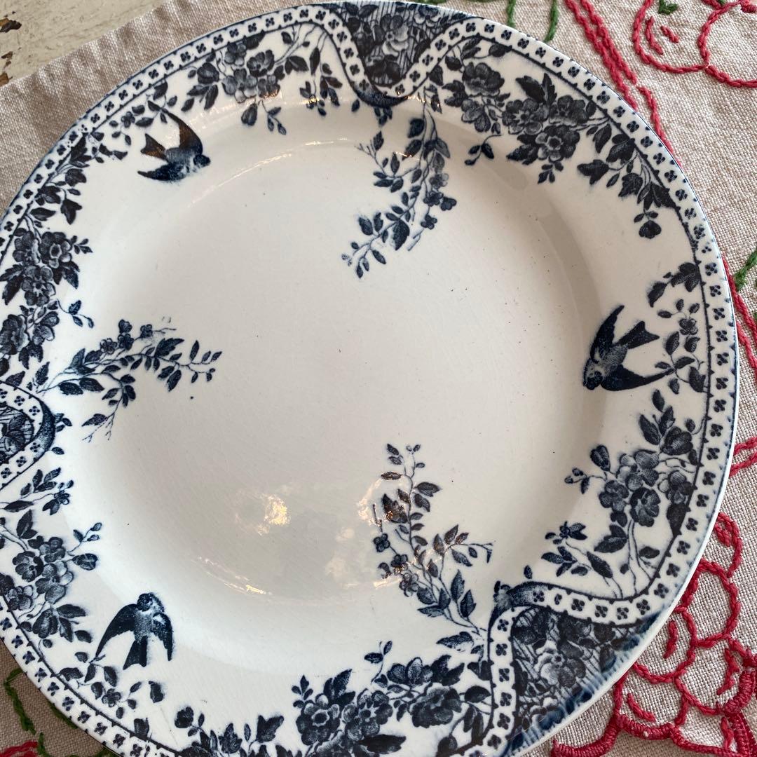 フランス　アンティークBordeaux プレート小鳥　ツバメ　lunéville