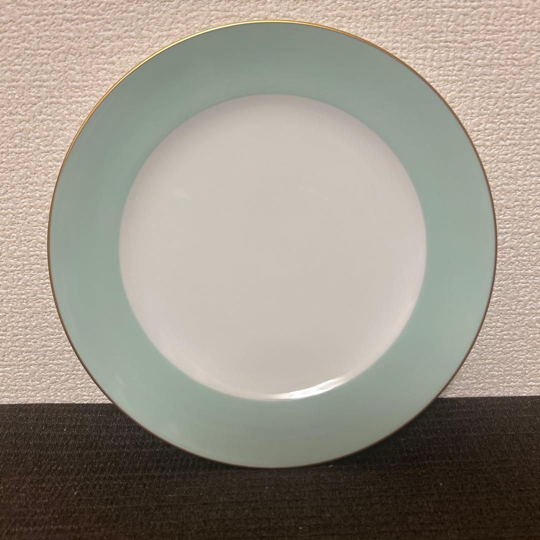 大倉陶園　色蒔き　ライトグリーン　デザートプレート　19.5cm