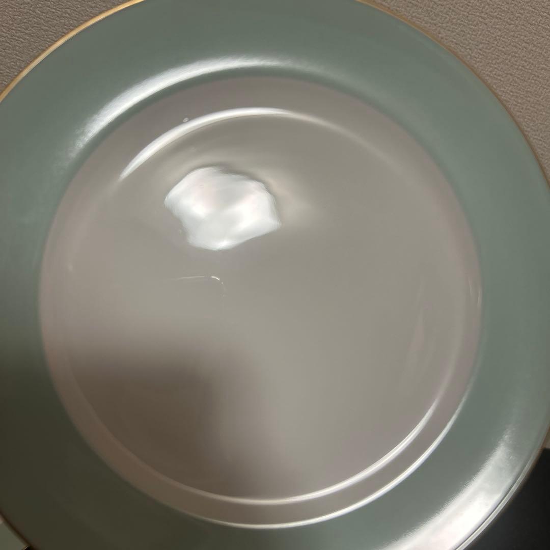 大倉陶園　色蒔き　ライトグリーン　デザートプレート　19.5cm