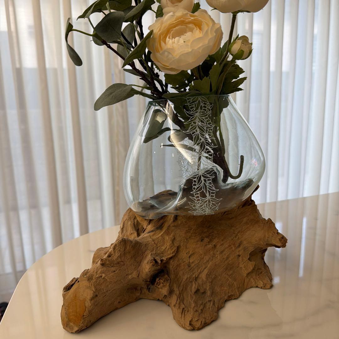 ⭐️超美品Hawaiiガラス花瓶 木製スタンド付き定価¥16000