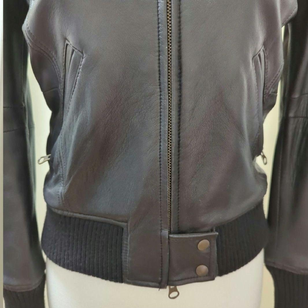 ♣美品　ラムレザー　ブルゾン　ライダース　ジャケット　袖口リブ　黒　 ブラック