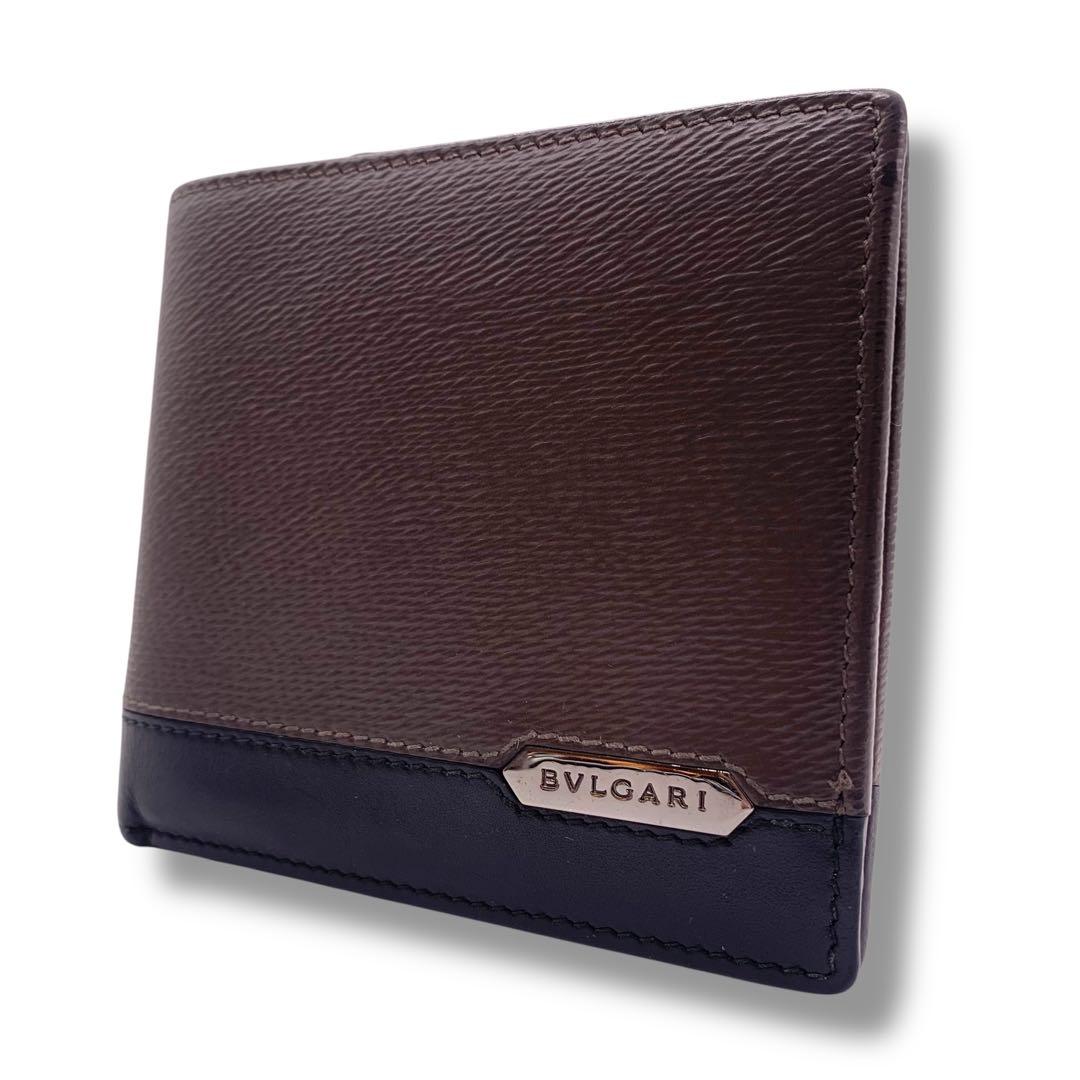 極美品　ブルガリ　折りたたみ　財布　レザー　ブラウン　黒