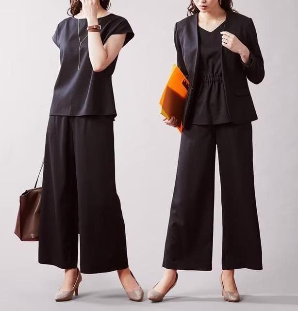 新品☆LL黒系・着回し3点セット・セミワイドパンツ・お仕事やフォーマル〇G179