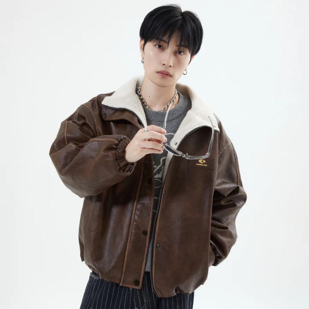 リバーシブルPUレザージャケット L2084 L (brown) 地底人