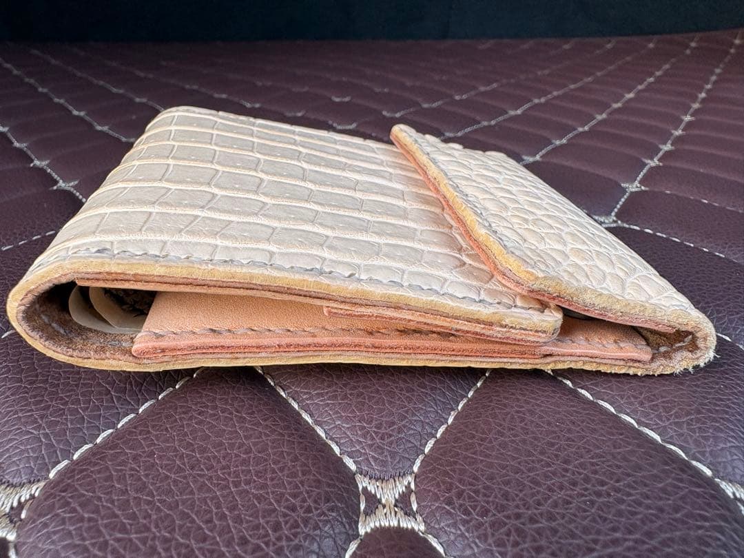 ハンドメイド 財布 サイフ レザークラフト ワニ革 ヌメ革 ウォレット