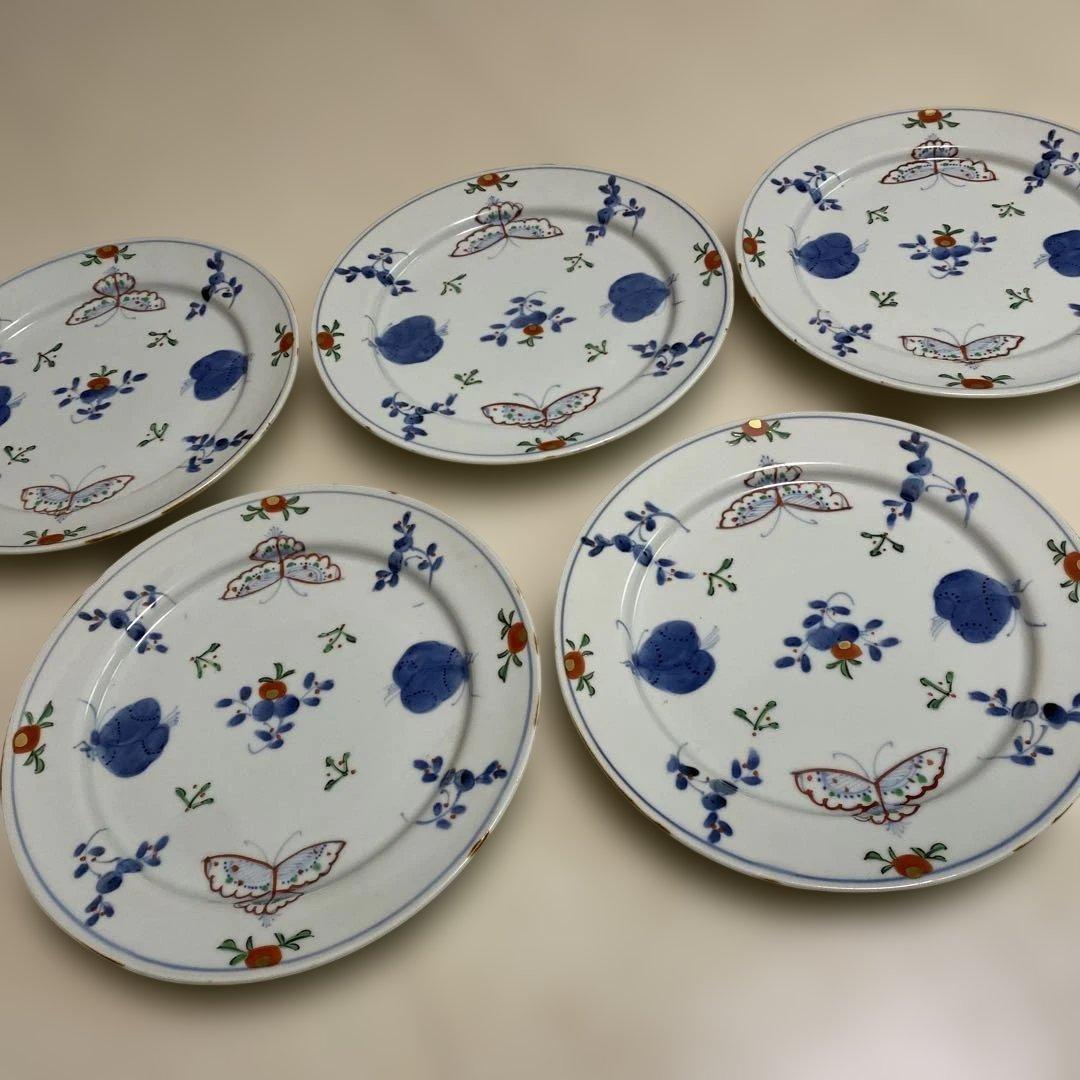 天啓花蝶　8寸　段付丸皿　5枚セット