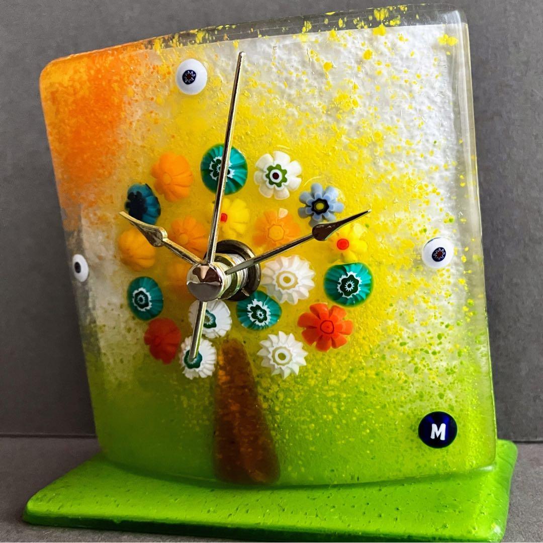 ムラーノ ミルフィオリ 生命の木 置時計 台座付き ベネチアングラス