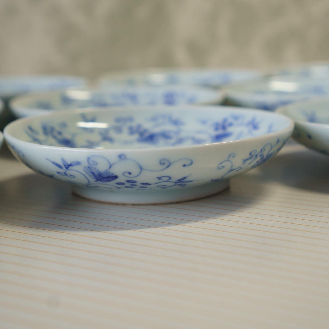 古伊万里　小皿　染付　南天吉祥紋様　大明成化年製　10枚セット