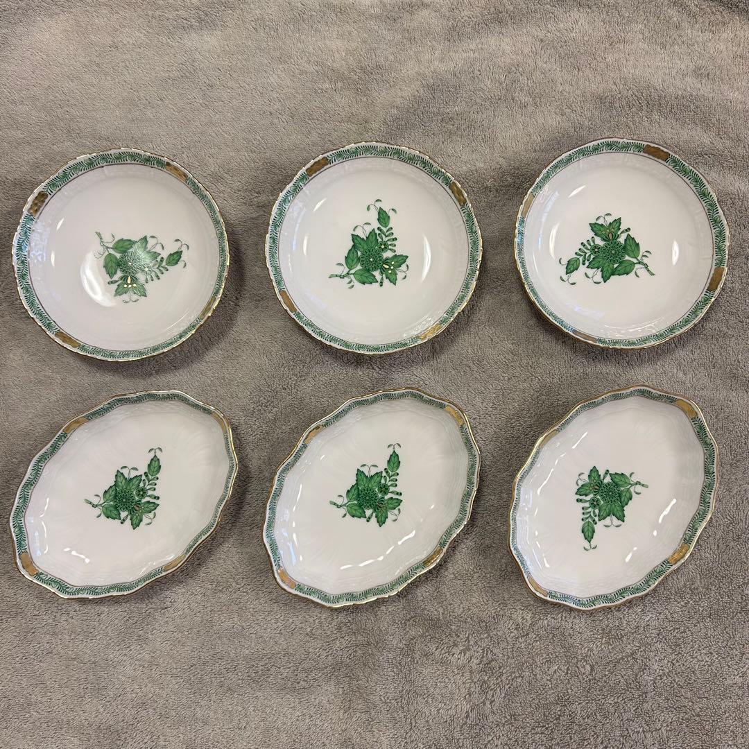 Herend ヘレンド　アボニー　グリーンプレート　新品未使用 6枚セット