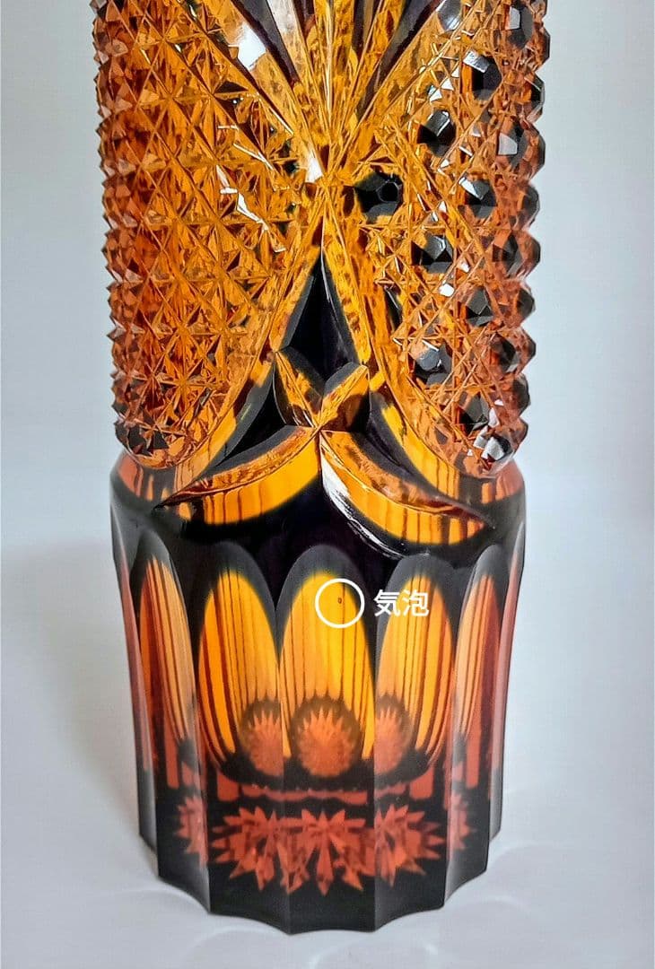 【新品未使用】門脇硝子加工所 江戸切子 アンバークリスタル 花器（琥珀色瑠璃）