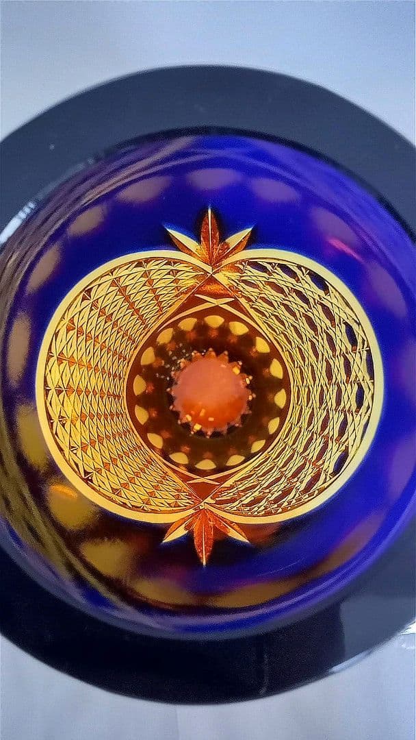 【新品未使用】門脇硝子加工所 江戸切子 アンバークリスタル 花器（琥珀色瑠璃）