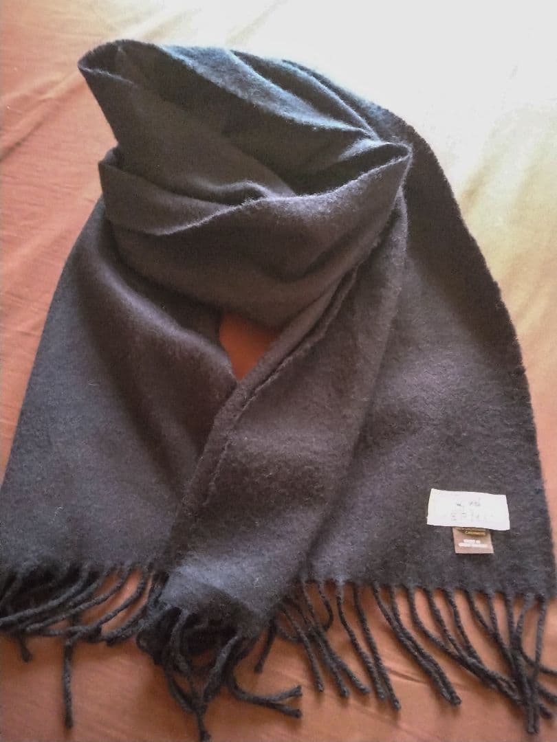 特価❗HERMES エルメス ロゴ刺繍カシミヤ100%マフラー ストール 黒