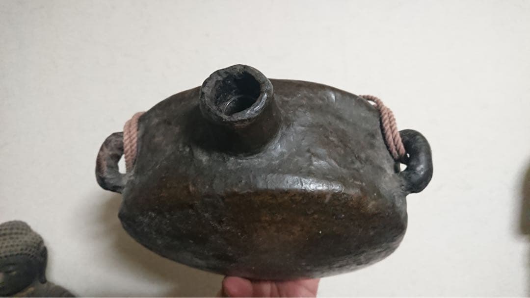 花器 李朝 扁壺 黒高麗 花入 漆塗 茶道 茶道具 華道 陶磁器 骨董 古美術