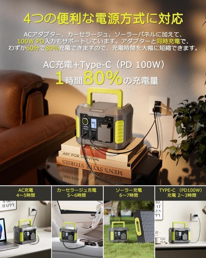 Acecow ポータブル電源小型 177Wh 出力300W (サージ450W)