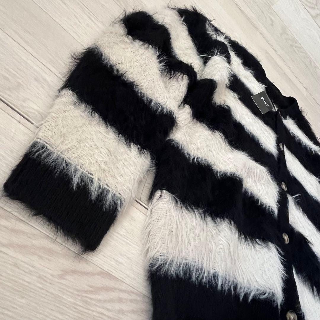 【未使用タグ付き】glamb ファジーボーダーカーディガン オーバーサイズ M