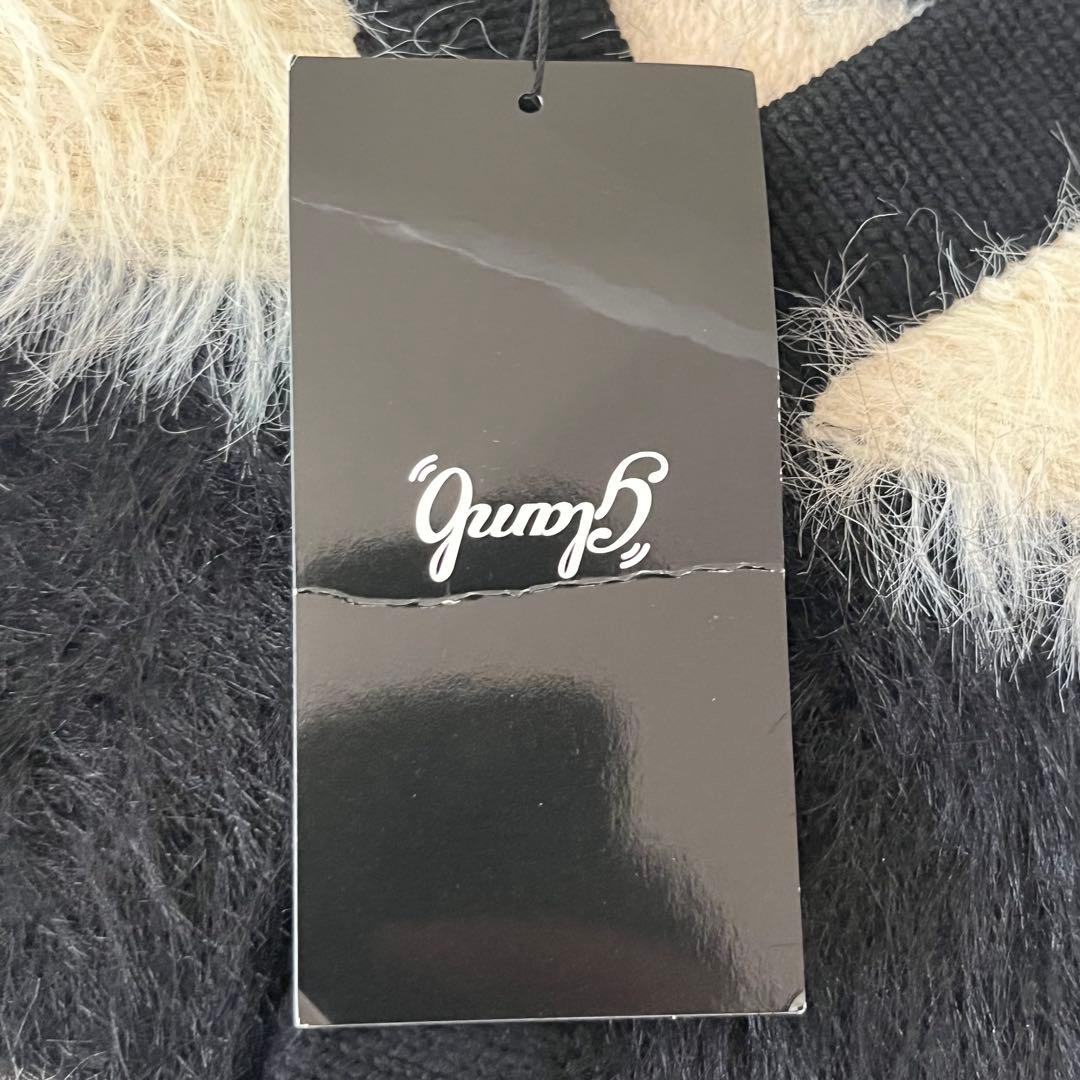 【未使用タグ付き】glamb ファジーボーダーカーディガン オーバーサイズ M