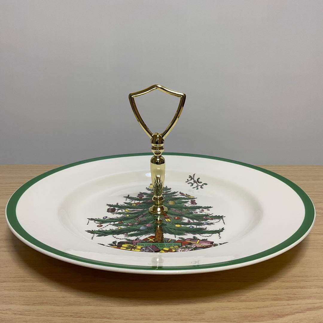 イギリス　スポード　クリスマスツリー　ハンドル付きプレート　トレイ①