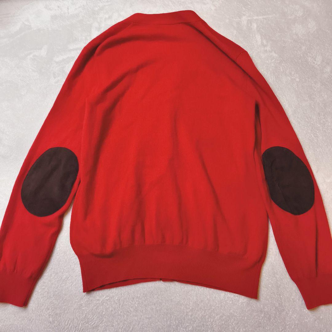 【極美品】ポロラルフローレン ウールカーディガン エルボーパッチ 羊革 赤 M