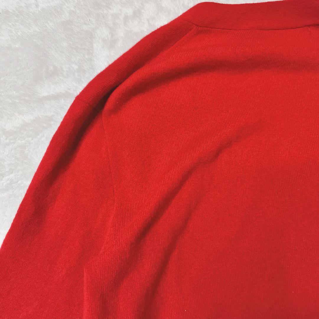 【極美品】ポロラルフローレン ウールカーディガン エルボーパッチ 羊革 赤 M