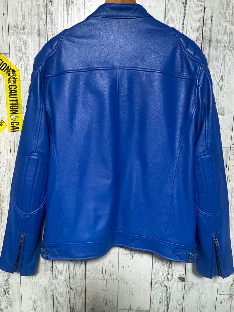 極限定 FORTIME ライダース レザージャケット シングル 青 2XLサイズ