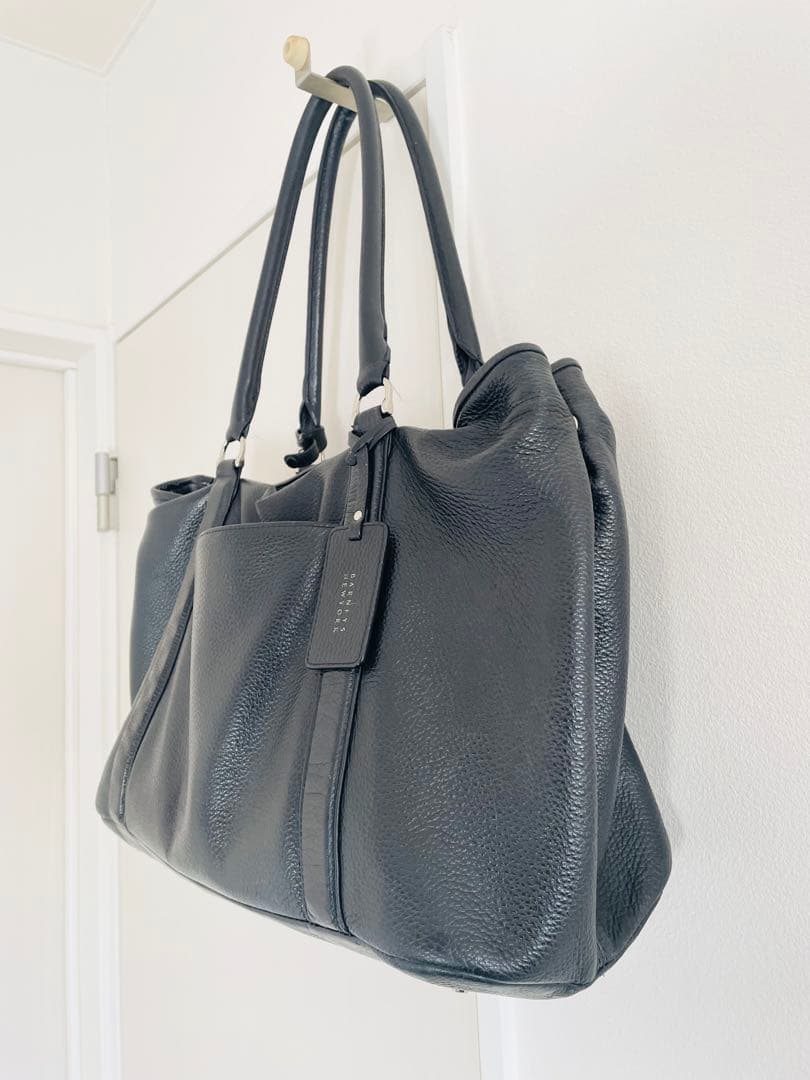 程度良 バーニーズニューヨーク ブラックレザートートバッグL