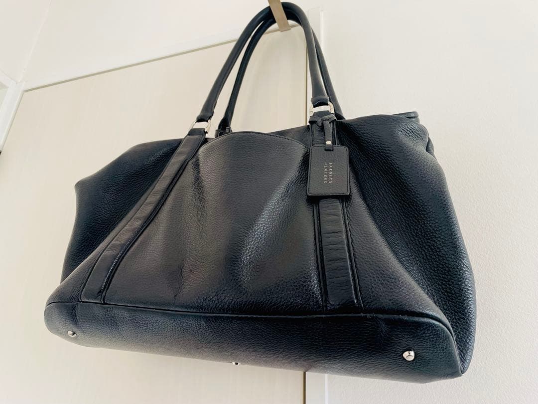 程度良 バーニーズニューヨーク ブラックレザートートバッグL