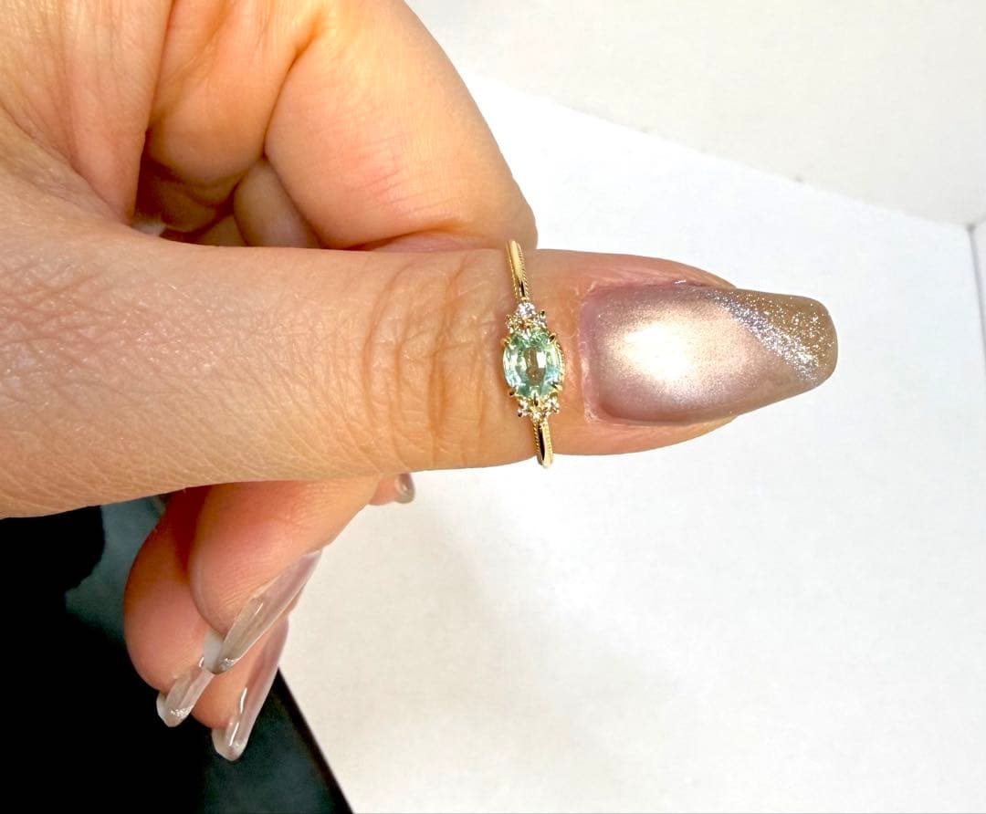 k10 ノワールドプーペ ミントカイヤナイトとメレダイヤのリング★11号