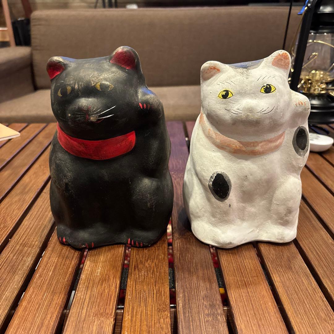 今戸焼の火入れ招き猫。2匹セット