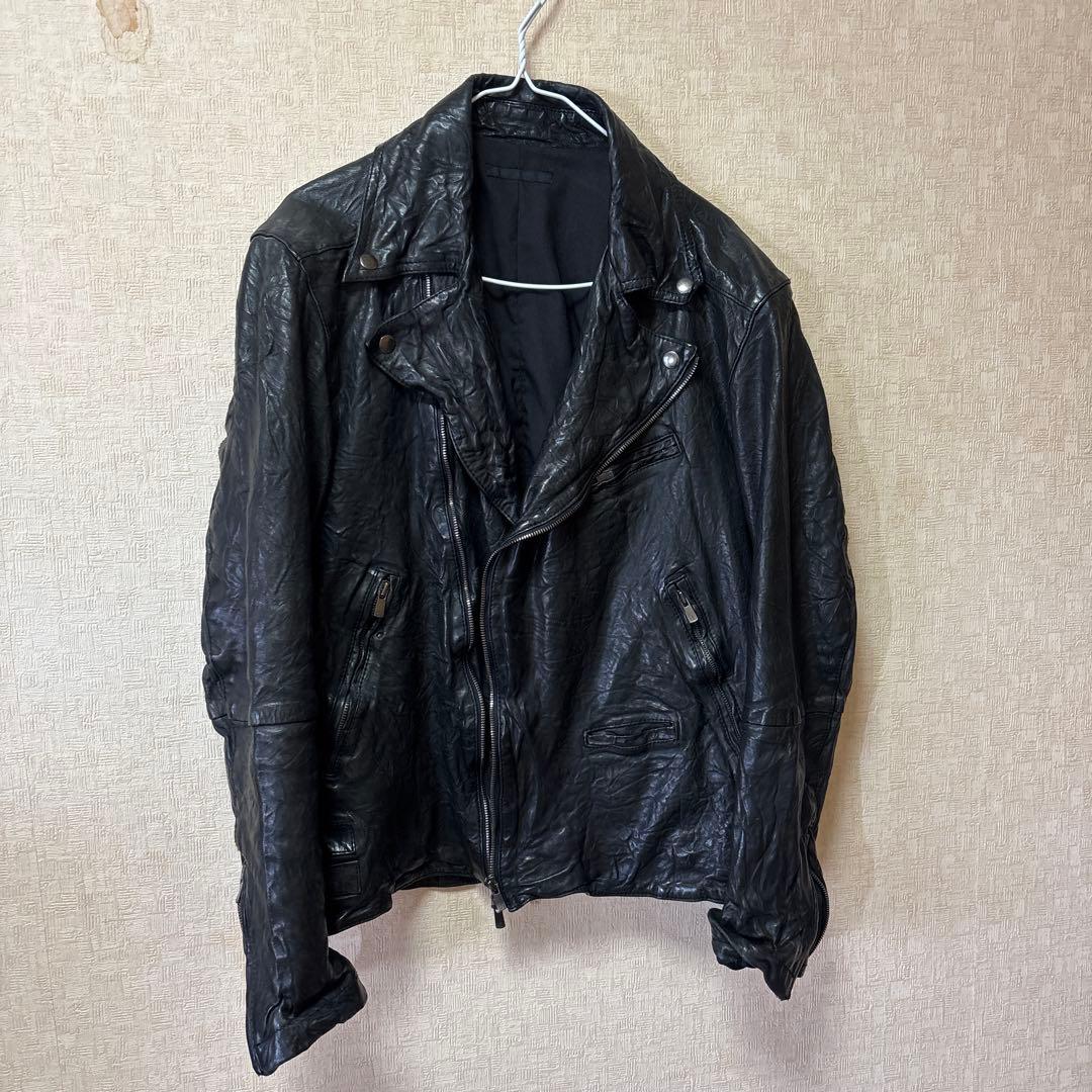 レザーダブルライダースジャケット　上野商会　Luva Tram 羊革　シワ加工