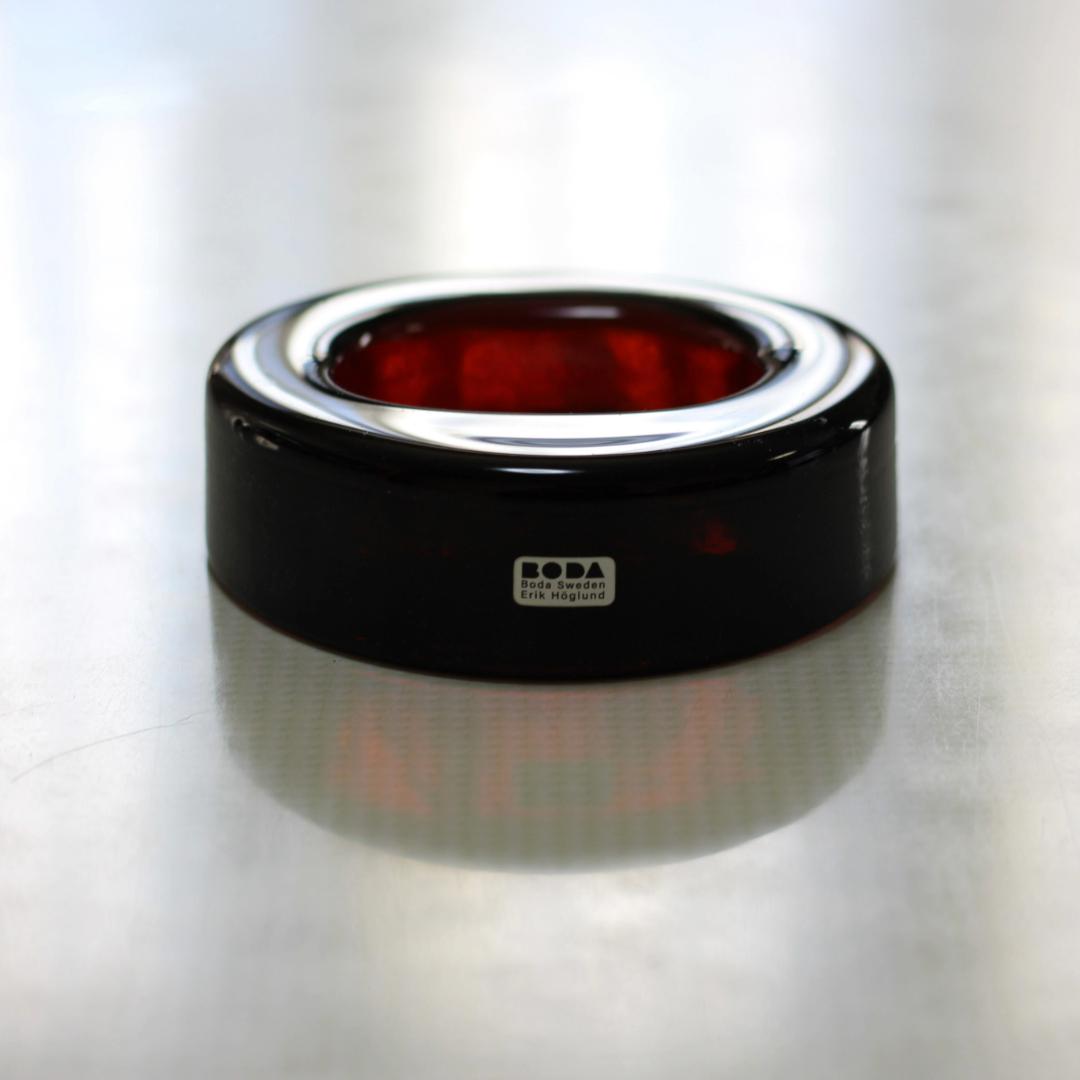 【人気作・シールあり】エリックホグラン　灰皿/ガラスオブジェ　牛　オレンジ　北欧