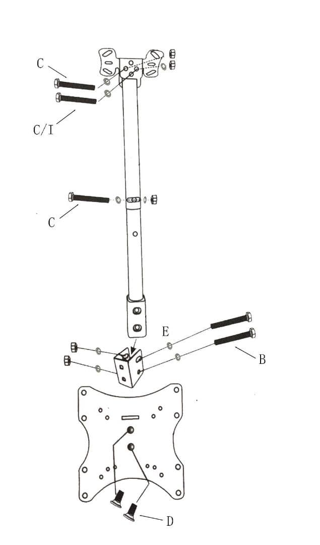 テレビ天井吊り金具 360°回転可 耐荷重25KG