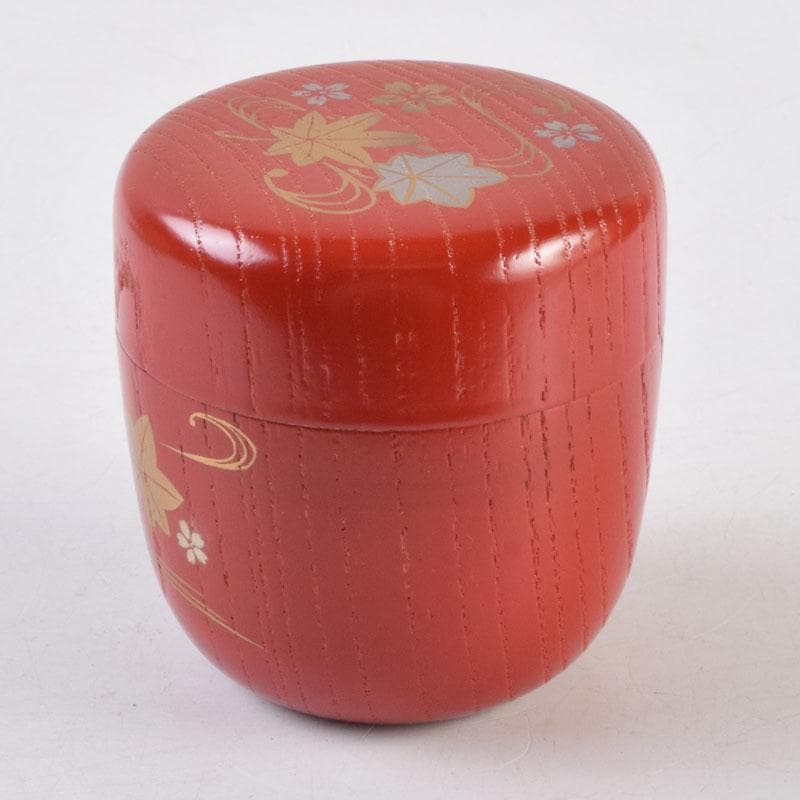 茶道具　朱塗　花草蒔絵　中棗　表千家即中斎花押　合わせ箱　V　8741